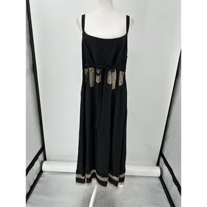 Ann Taylor Loft Black Silk Lace Overlay Lingerie Style Dress Size 16 With Lace